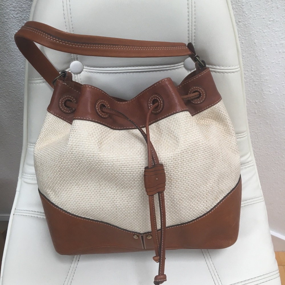 NEW Cole Haan Tweed & Leather Drawstring Handbag